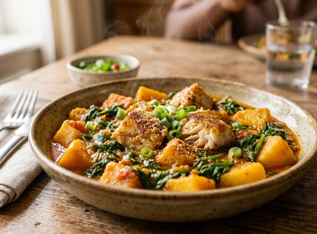 Yam Porridge with Spinach and Fish