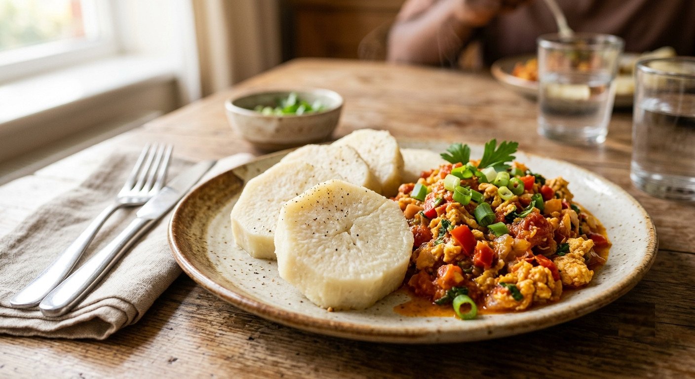 Yam and Egg Sauce with Ugu